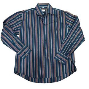 Debe Shirt Mens XXL Black Pink Striped‎ Button Up Long Sleeve Made In Italy